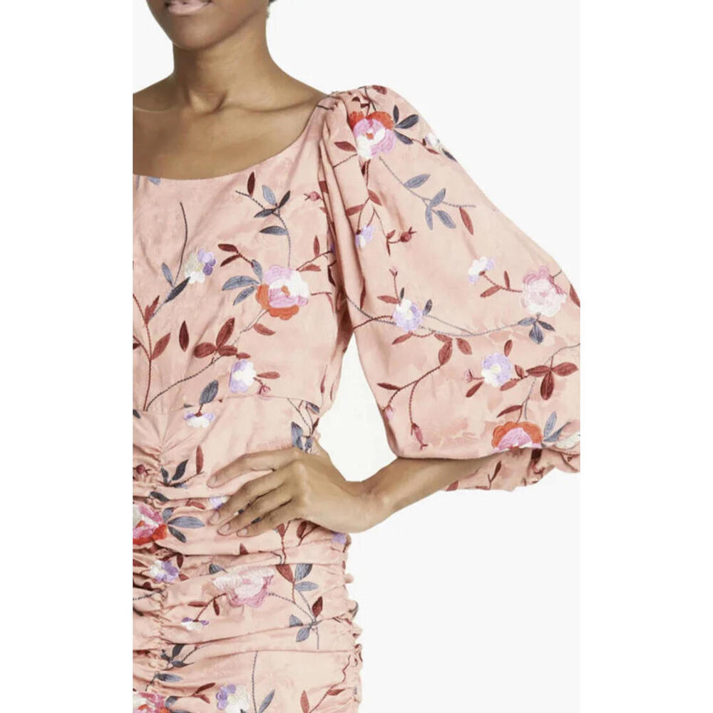 New By Timo Ruched Floral Embroidered Jacquard Dress In Blush Size S - Picture 6 of 11